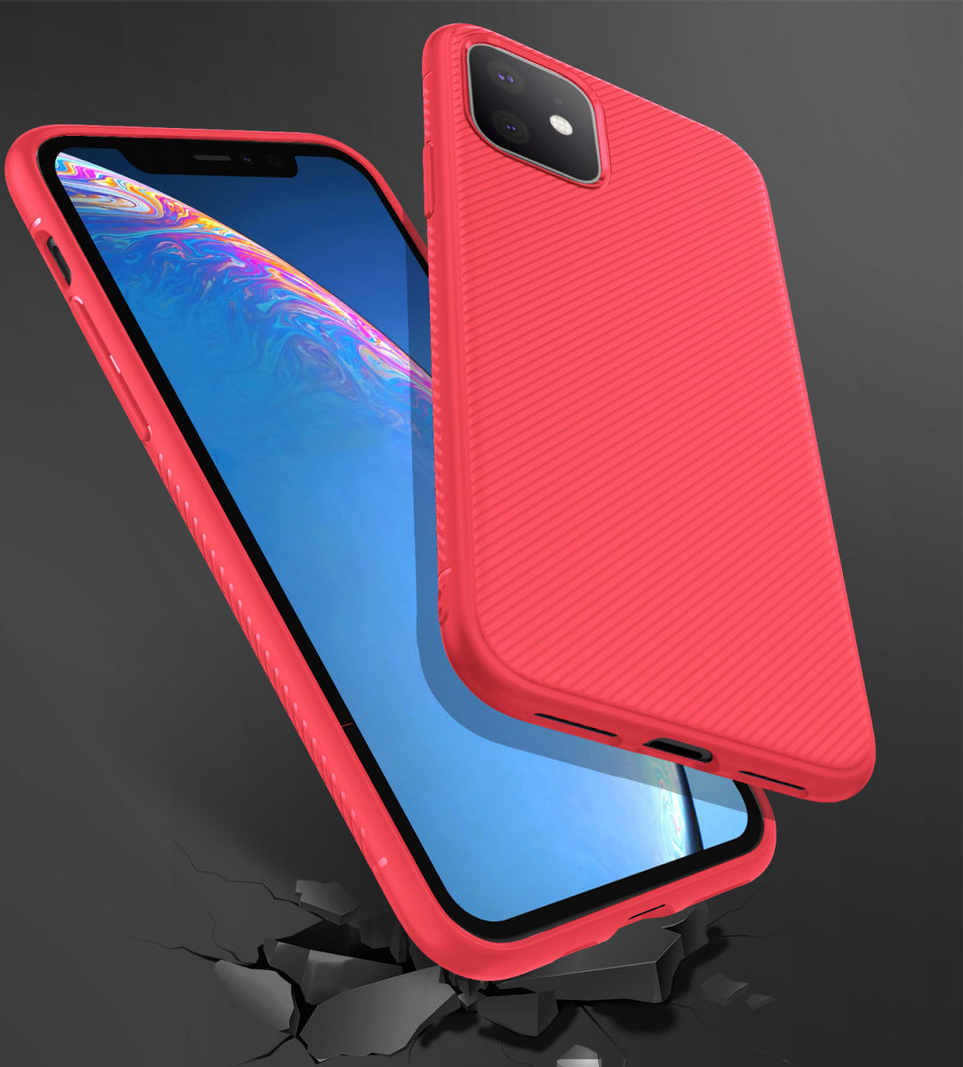 Apple iPhone 11 Twill Slim Texture TPU Hoesje Rood afbeelding 7