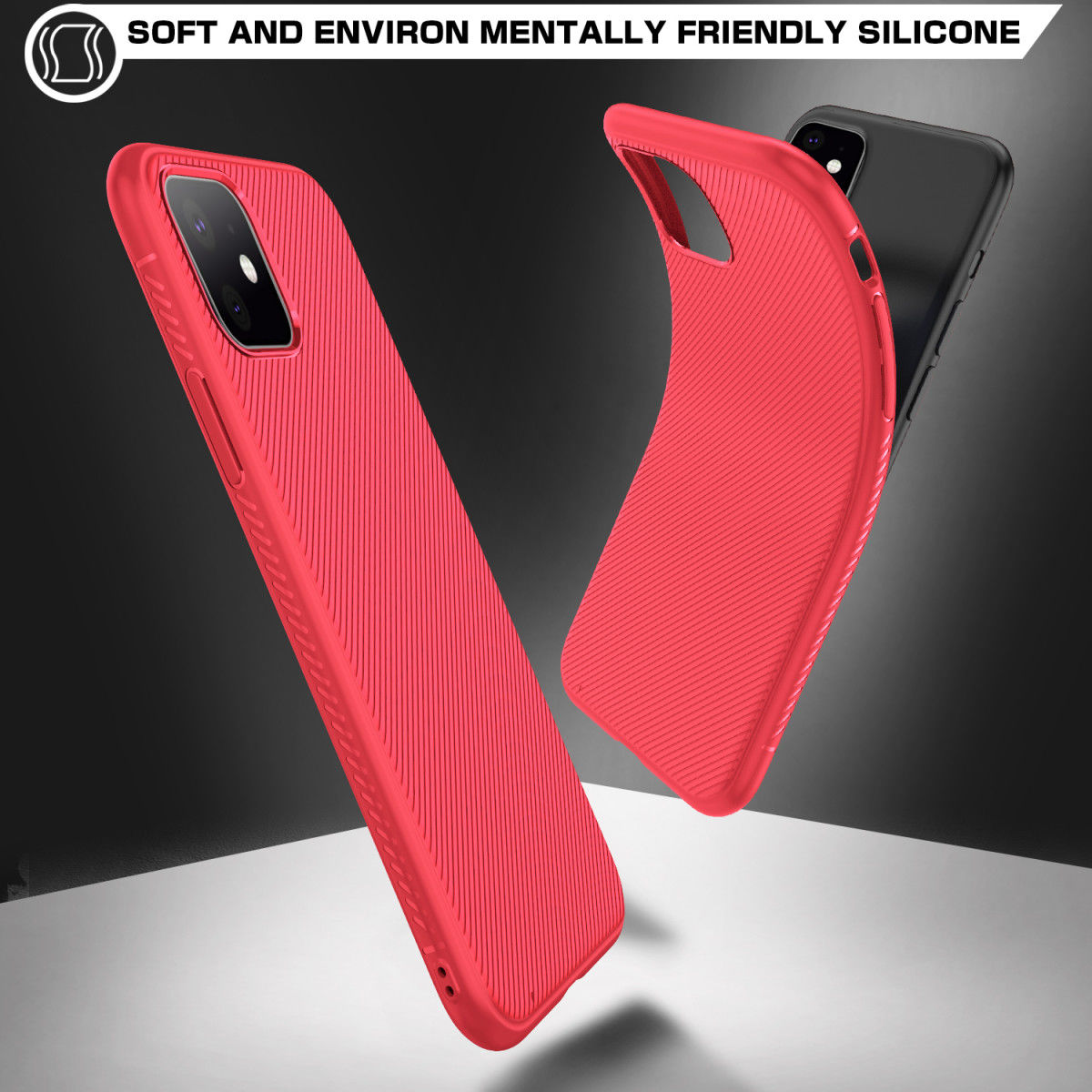 Apple iPhone 11 Twill Slim Texture TPU Hoesje Rood afbeelding 9