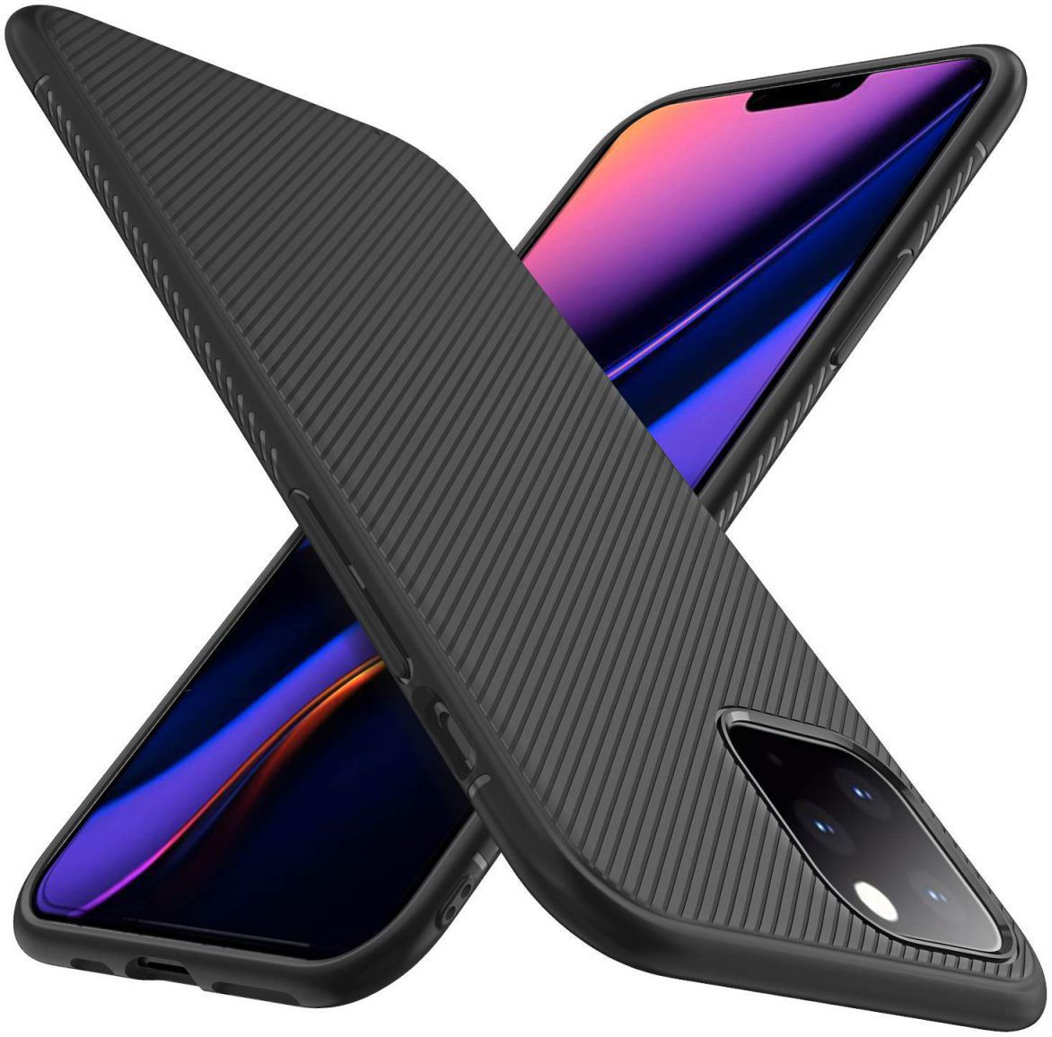 Apple iPhone 11 Pro Max Twill Slim Texture TPU Hoesje Zwart afbeelding 1