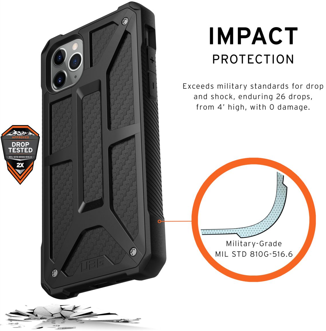 Urban Armor Gear Monarch Hoesje Apple iPhone 11 Pro Max Carbon Fiber afbeelding 3