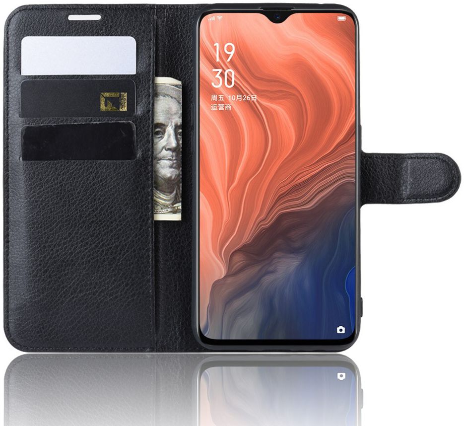 Oppo Reno Z Lychee Portemonnee Hoesje Zwart afbeelding 2