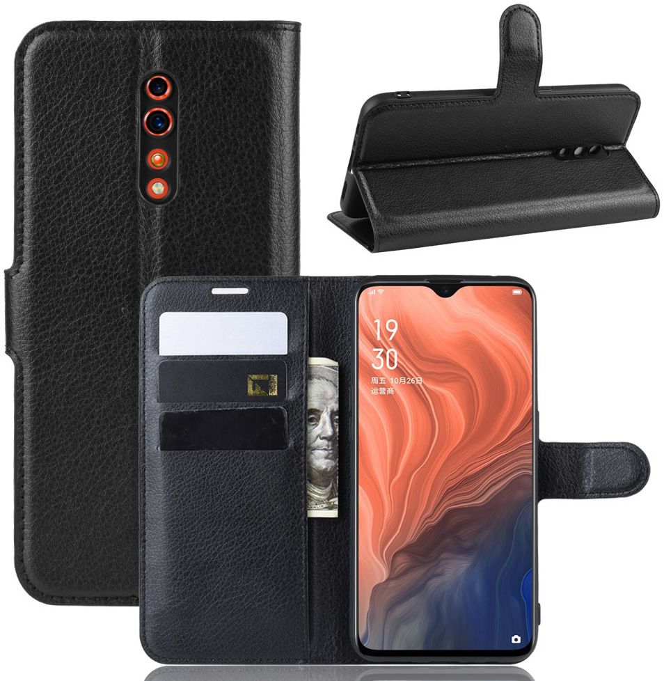 Oppo Reno Z Lychee Portemonnee Hoesje Zwart afbeelding 6