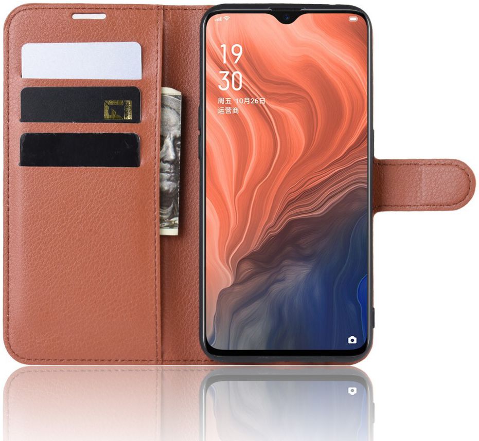 Oppo Reno Z Lychee Portemonnee Hoesje Bruin afbeelding 1
