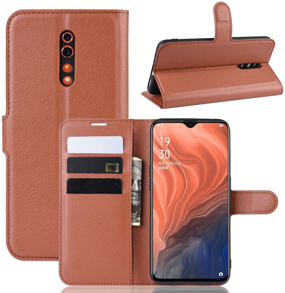 Oppo Reno Z Lychee Portemonnee Hoesje Bruin afbeelding 6