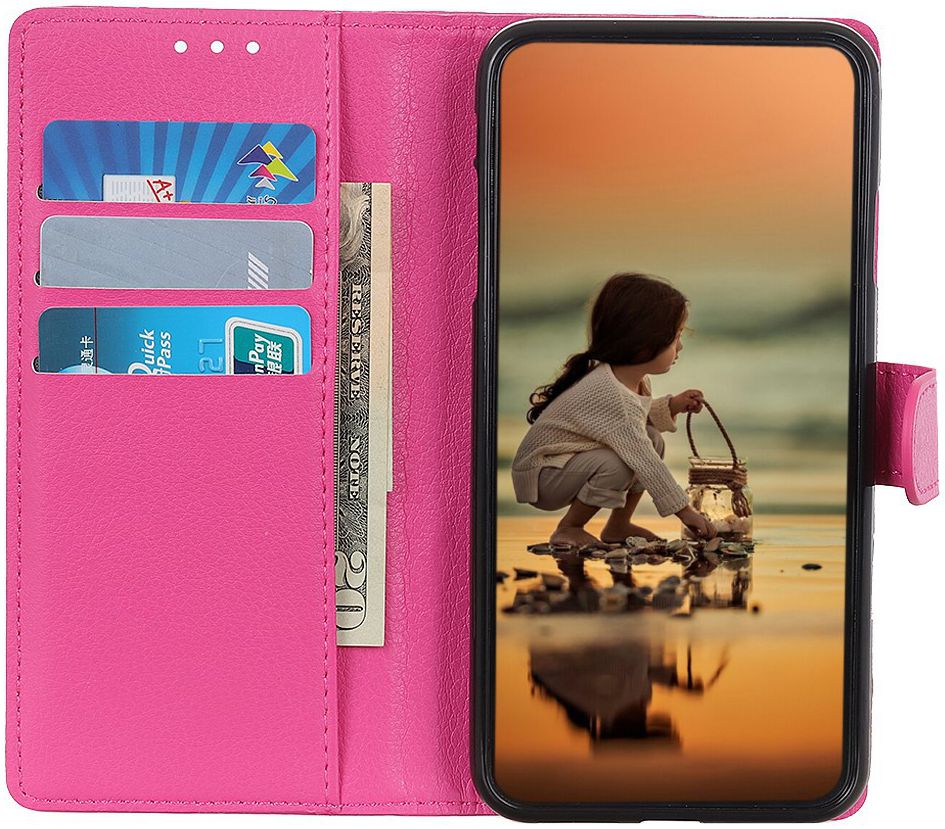 LG K40 Lychee Portemonnee Hoesje met Standaard Roze afbeelding 2