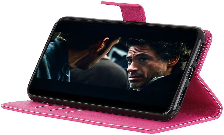 LG K40 Lychee Portemonnee Hoesje met Standaard Roze afbeelding 3