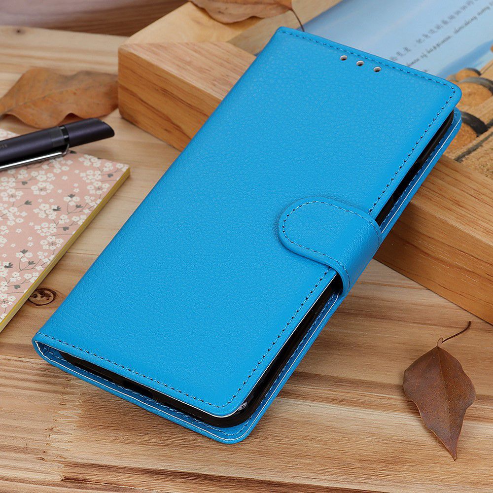 LG K40 Lychee Portemonnee Hoesje met Standaard Blauw afbeelding 11