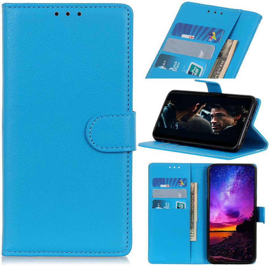 LG K40 Lychee Portemonnee Hoesje met Standaard Blauw afbeelding 12