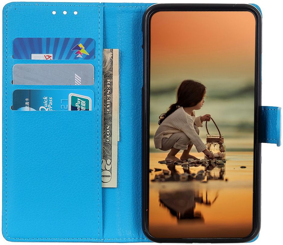 LG K40 Lychee Portemonnee Hoesje met Standaard Blauw afbeelding 2