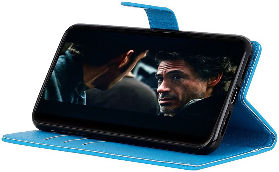 LG K40 Lychee Portemonnee Hoesje met Standaard Blauw afbeelding 3