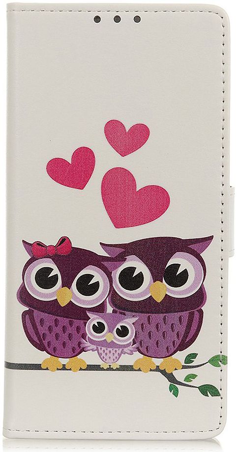 LG K40 Lederen Portemonnee Hoesje met Uil Print afbeelding 1