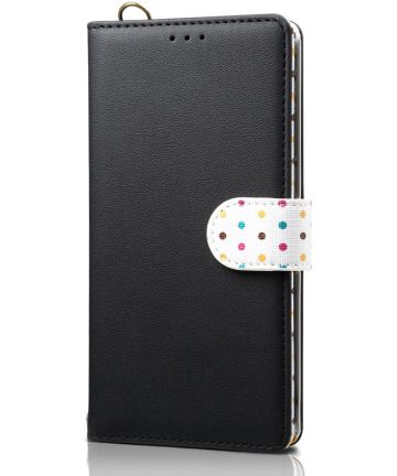 Samsung Galaxy A50 Book Case Hoesje Retro Dots Wallet Kunst Leer Zwart Hoesjes