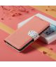 Samsung Galaxy A50 Book Case Hoesje Retro Dots Wallet Kunst Leer Roze