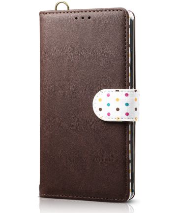 Samsung Galaxy A50 Book Case Hoesje Retro Dots Wallet Kunst Leer Bruin Hoesjes