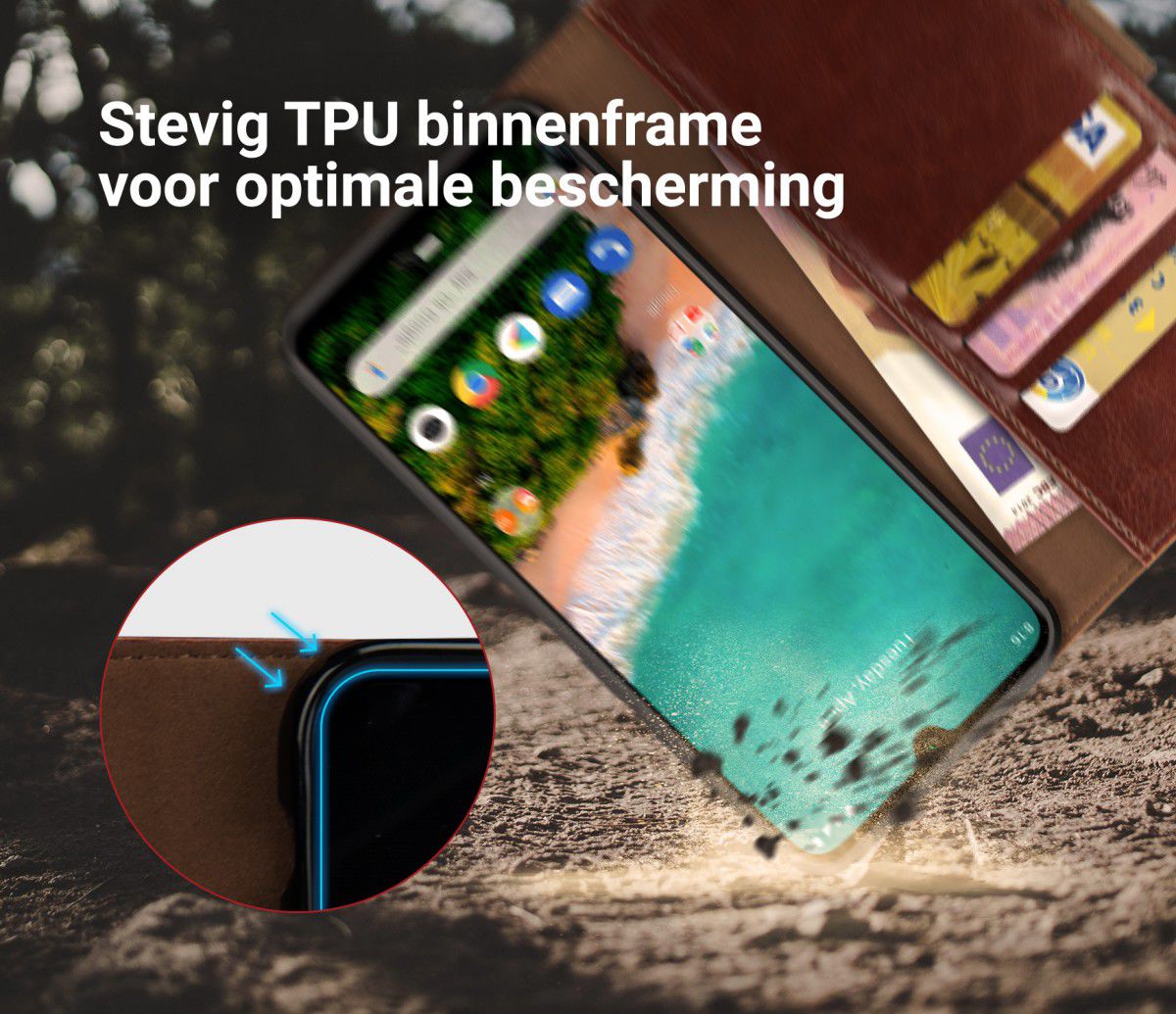 Rosso Element Xiaomi Mi A3 Hoesje Book Cover Bruin afbeelding 6