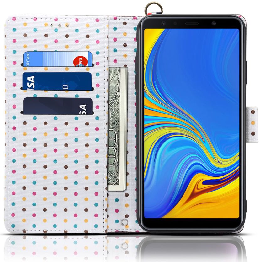 Samsung Galaxy A7 (2018) Retro Dots Portemonnee Hoesje Bruin afbeelding 2