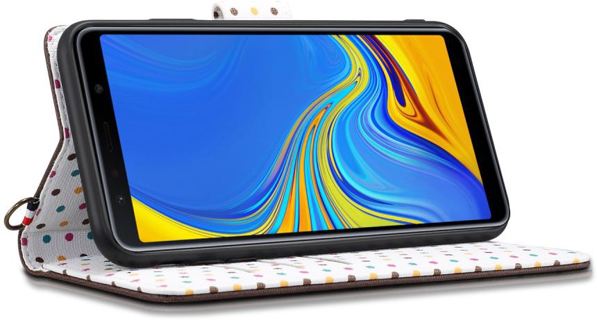 Samsung Galaxy A7 (2018) Retro Dots Portemonnee Hoesje Bruin afbeelding 4