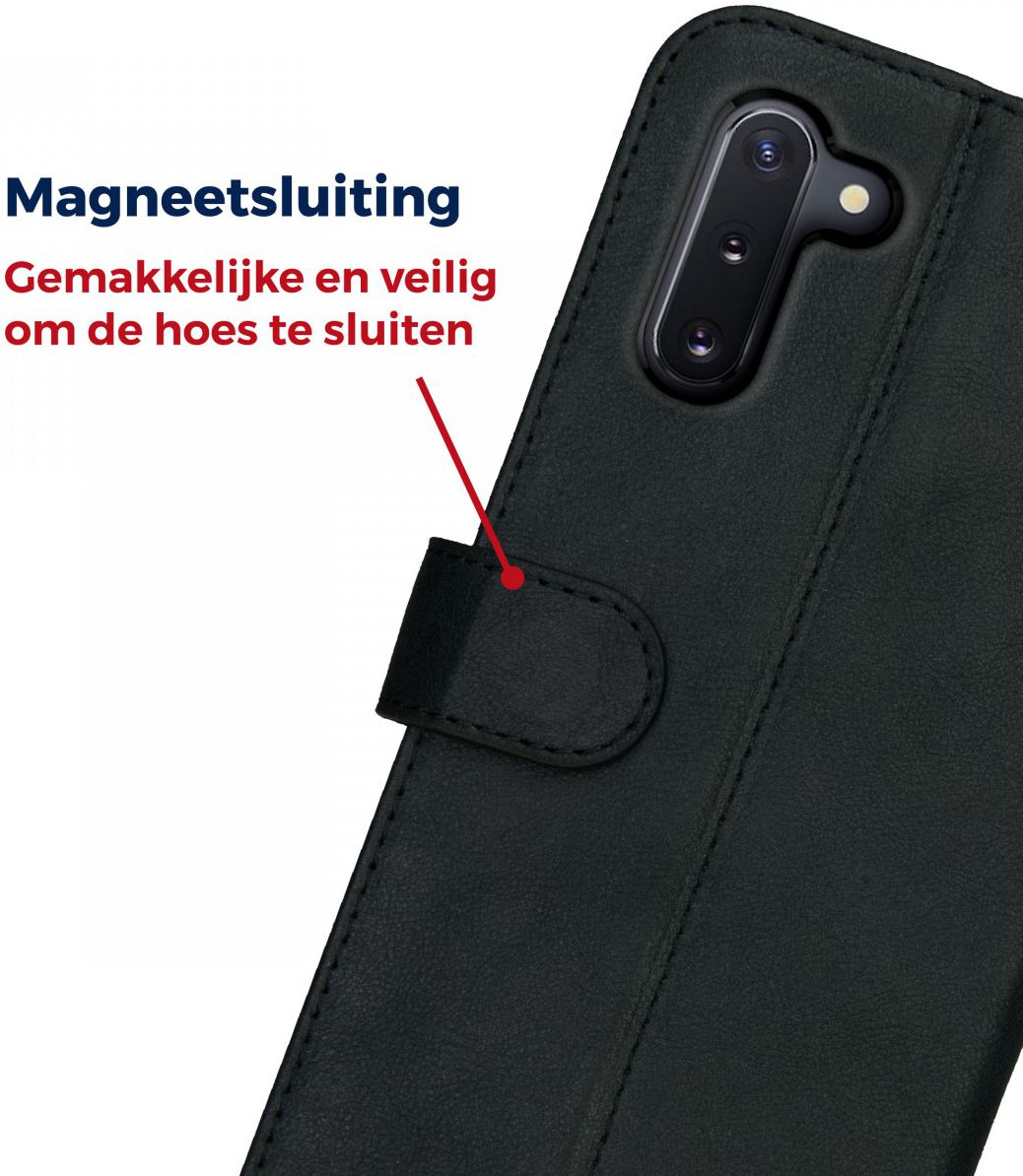 Rosso Deluxe Samsung Galaxy Note 10 Hoesje Echt Leer Book Case Zwart afbeelding 9