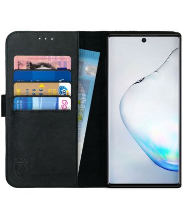 Rosso Deluxe Galaxy Note 10 Plus Hoesje Echt Leer Book Case Zwart Hoesjes