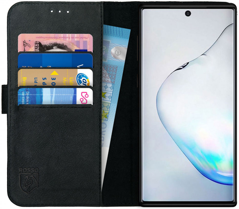 Rosso Deluxe Galaxy Note 10 Plus Hoesje Echt Leer Book Case Zwart afbeelding 1