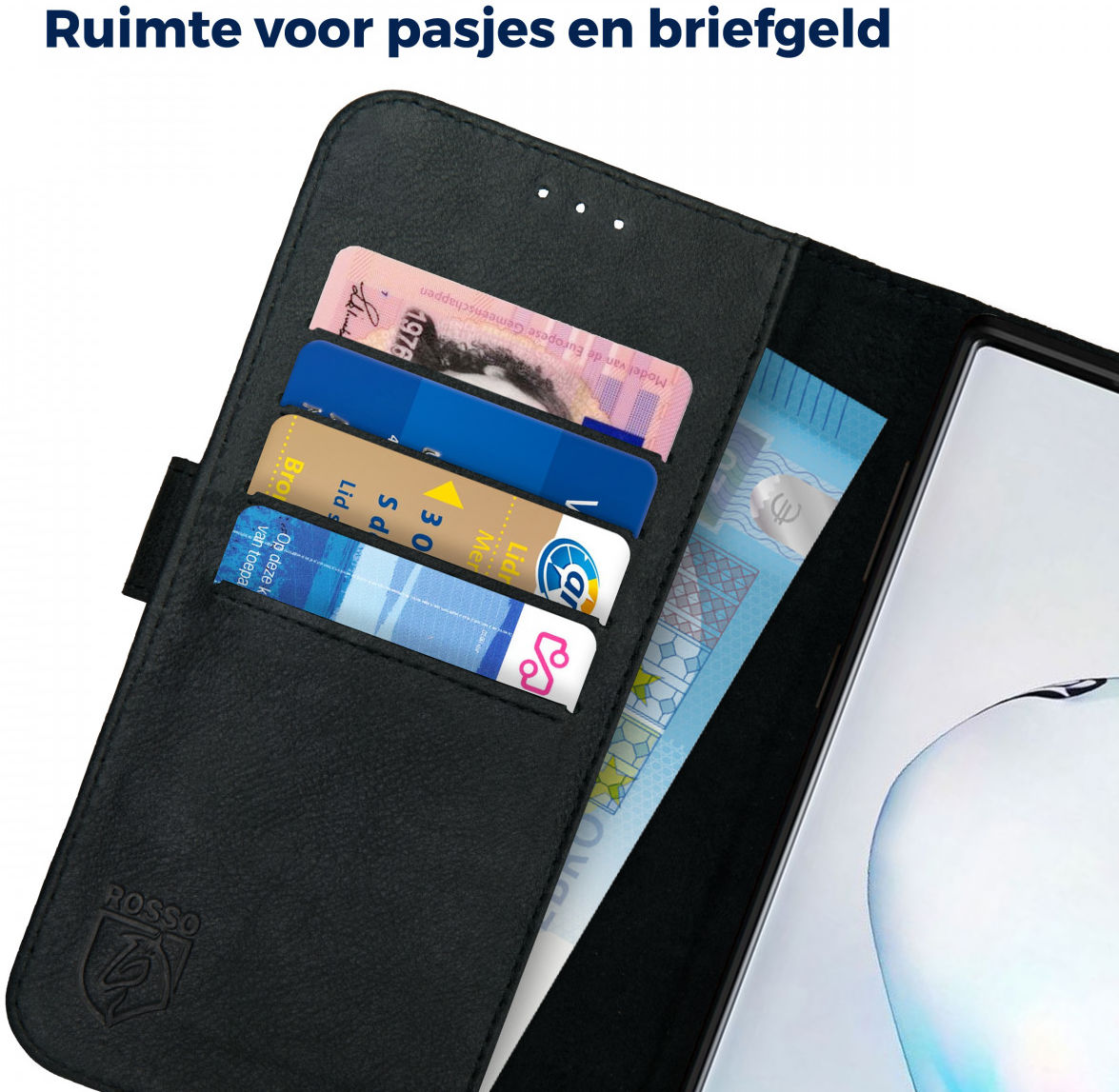 Rosso Deluxe Galaxy Note 10 Plus Hoesje Echt Leer Book Case Zwart afbeelding 6