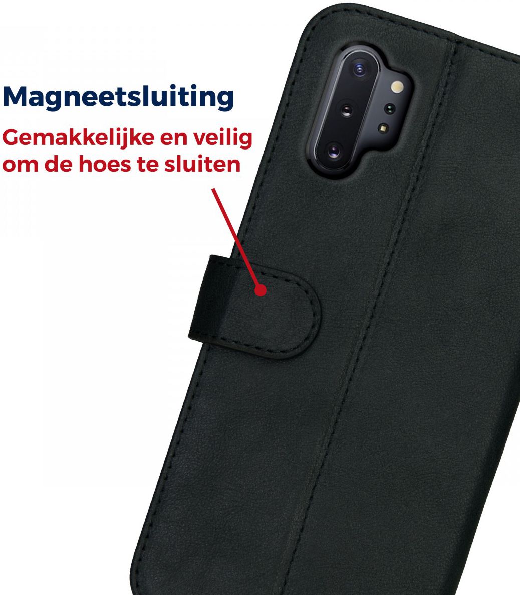 Rosso Deluxe Galaxy Note 10 Plus Hoesje Echt Leer Book Case Zwart afbeelding 9