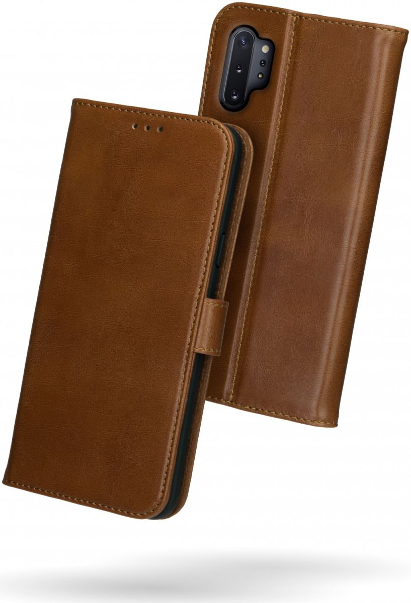 Rosso Deluxe Galaxy Note 10 Plus Hoesje Echt Leer Book Case Bruin afbeelding 2