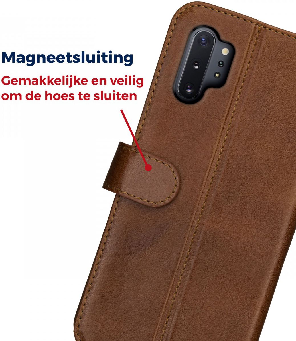 Rosso Deluxe Galaxy Note 10 Plus Hoesje Echt Leer Book Case Bruin afbeelding 9