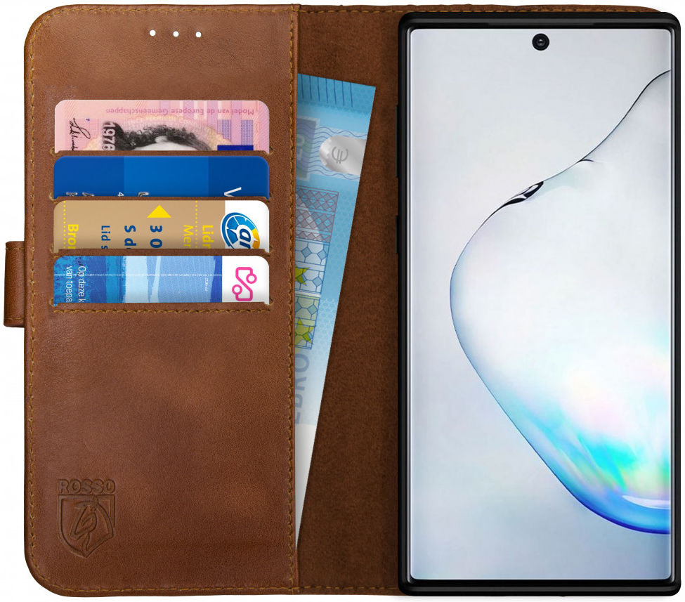 Rosso Deluxe Galaxy Note 10 Plus Hoesje Echt Leer Book Case Bruin afbeelding 1