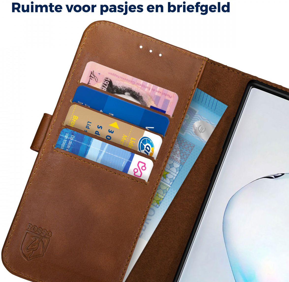 Rosso Deluxe Galaxy Note 10 Plus Hoesje Echt Leer Book Case Bruin afbeelding 6