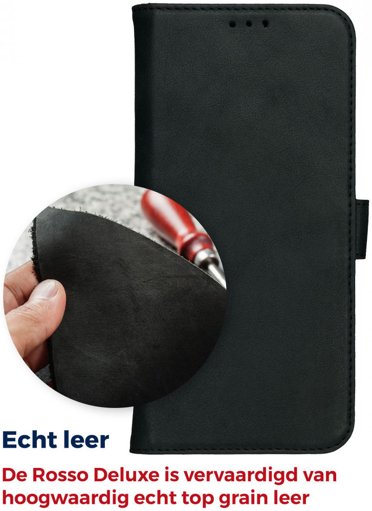 Rosso Deluxe Apple iPhone 11 Pro Hoesje Echt Leer Book Case Zwart afbeelding 6