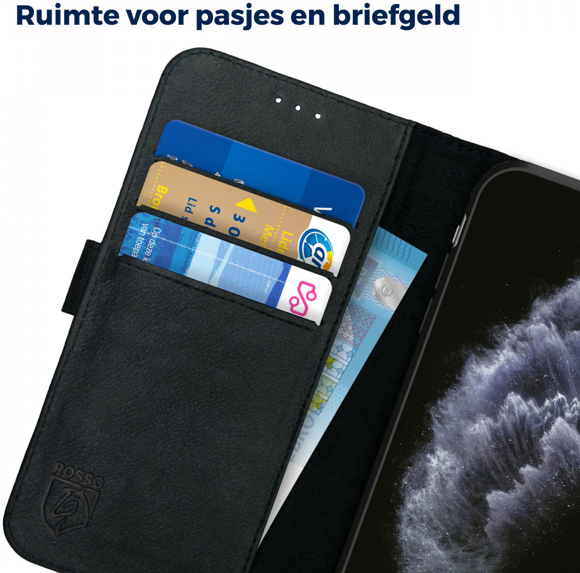 Rosso Deluxe Apple iPhone 11 Pro Hoesje Echt Leer Book Case Zwart afbeelding 9