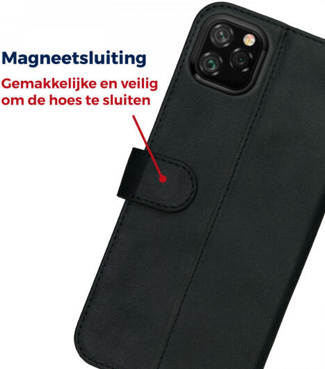 Rosso Deluxe Apple iPhone 11 Pro Hoesje Echt Leer Book Case Zwart afbeelding 10