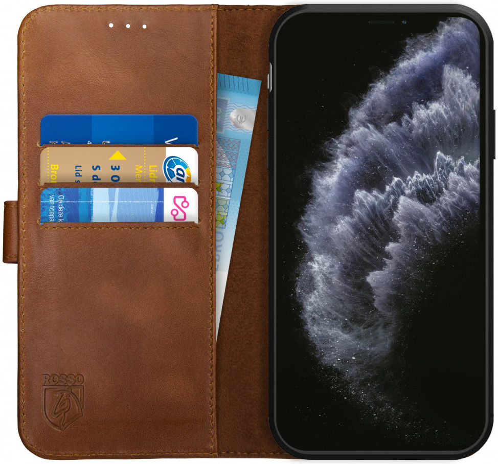 Rosso Deluxe Apple iPhone 11 Pro Max Hoesje Echt Leer Book Case Bruin afbeelding 1