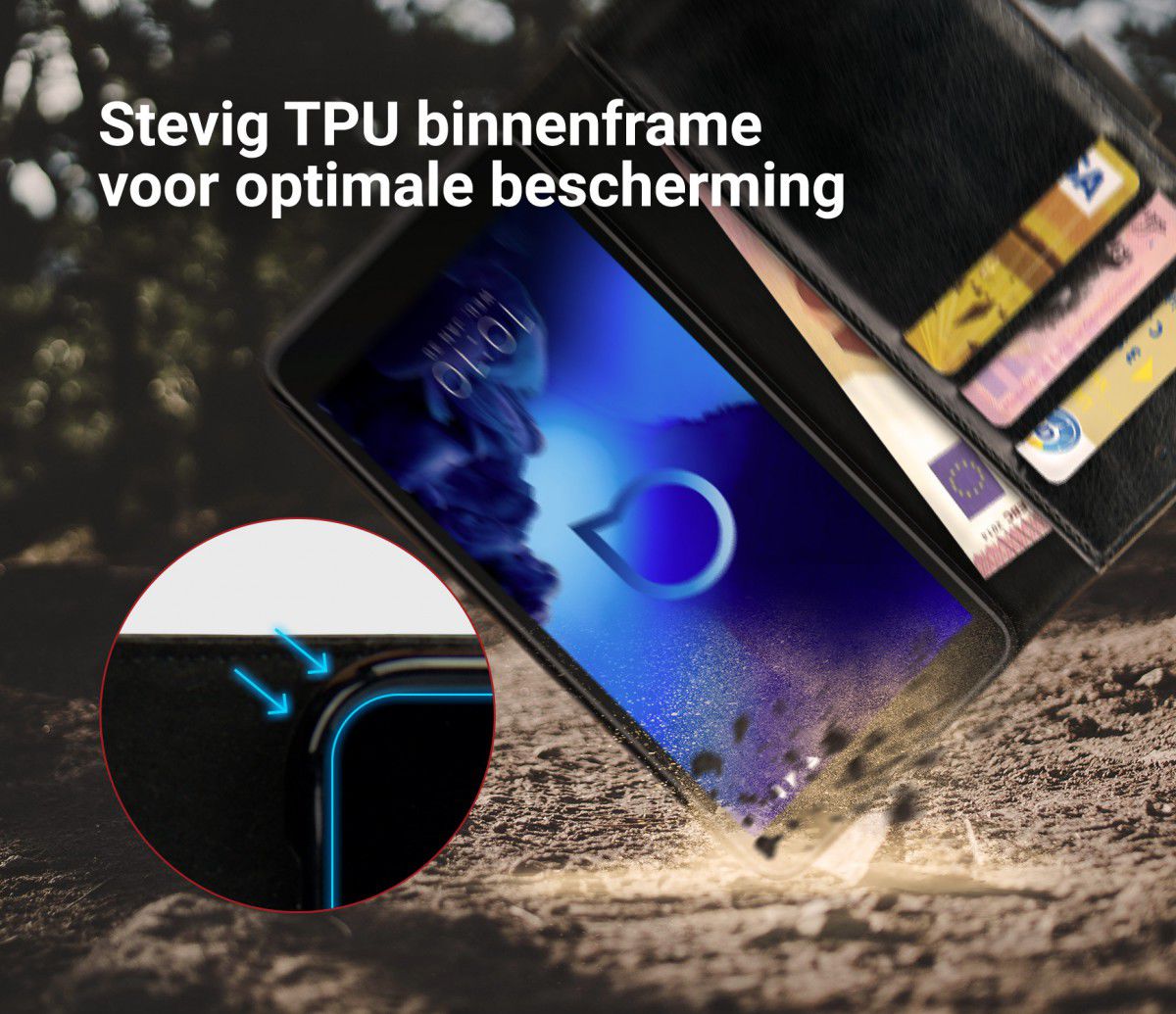 Rosso Element Alcatel 1C (2019) Hoesje Book Cover Zwart afbeelding 6