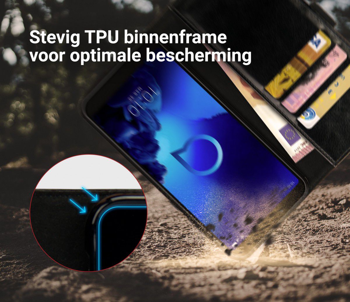 Rosso Element Alcatel 1S (2019) Hoesje Book Cover Zwart afbeelding 6