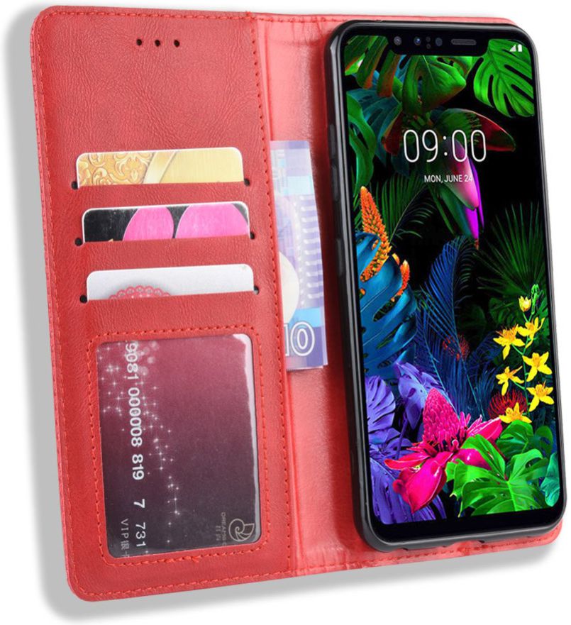LG G8s Stijlvol Vintage Portemonnee Hoesje Rood afbeelding 1