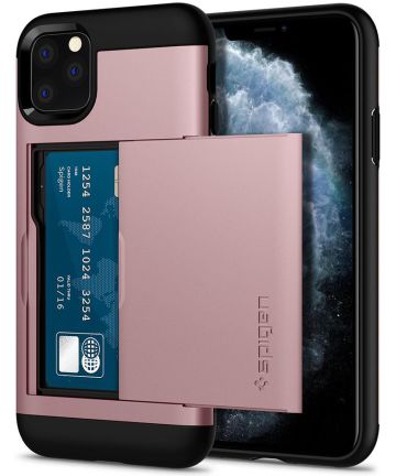 Spigen Slim Armor Card Slot Apple iPhone 11 Pro Max Roze Goud Hoesjes