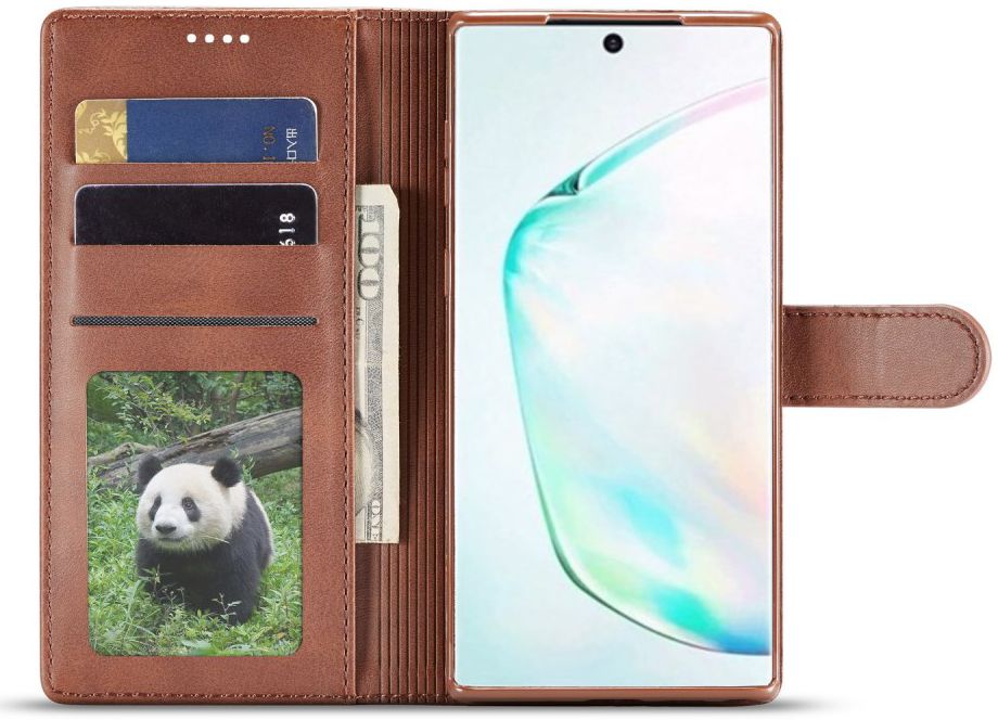 Samsung Galaxy Note 10 Leren Portemonnee Bookcase Hoesje Donker Bruin afbeelding 2