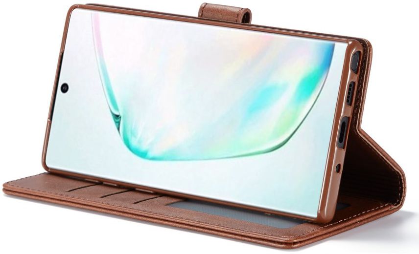 Samsung Galaxy Note 10 Leren Portemonnee Bookcase Hoesje Donker Bruin afbeelding 5