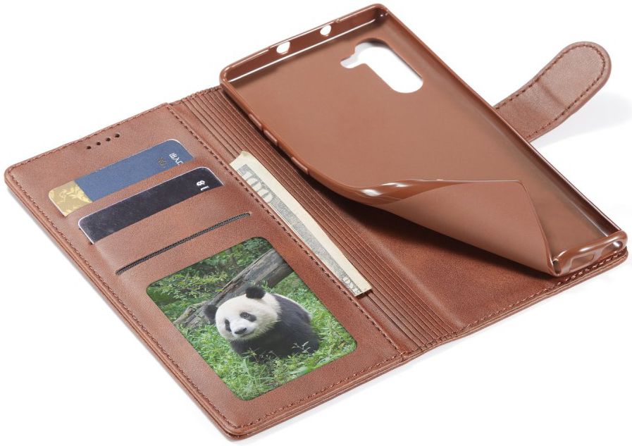 Samsung Galaxy Note 10 Leren Portemonnee Bookcase Hoesje Donker Bruin afbeelding 6