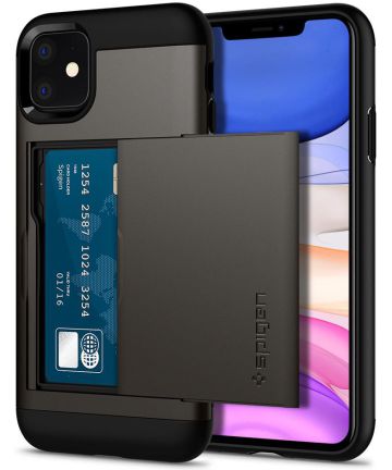 Spigen Slim Armor Card Holder Case Apple iPhone 11 Hoesje Gunmetal Hoesjes