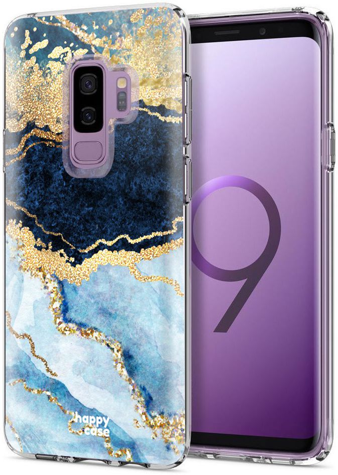 HappyCase Samsung Galaxy S9 Plus Flexibel TPU Hoesje Blauw Marmer afbeelding 2