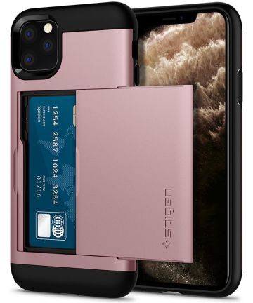 Spigen Slim Armor Card Holder Case Apple iPhone 11 Pro Roze Goud Hoesjes