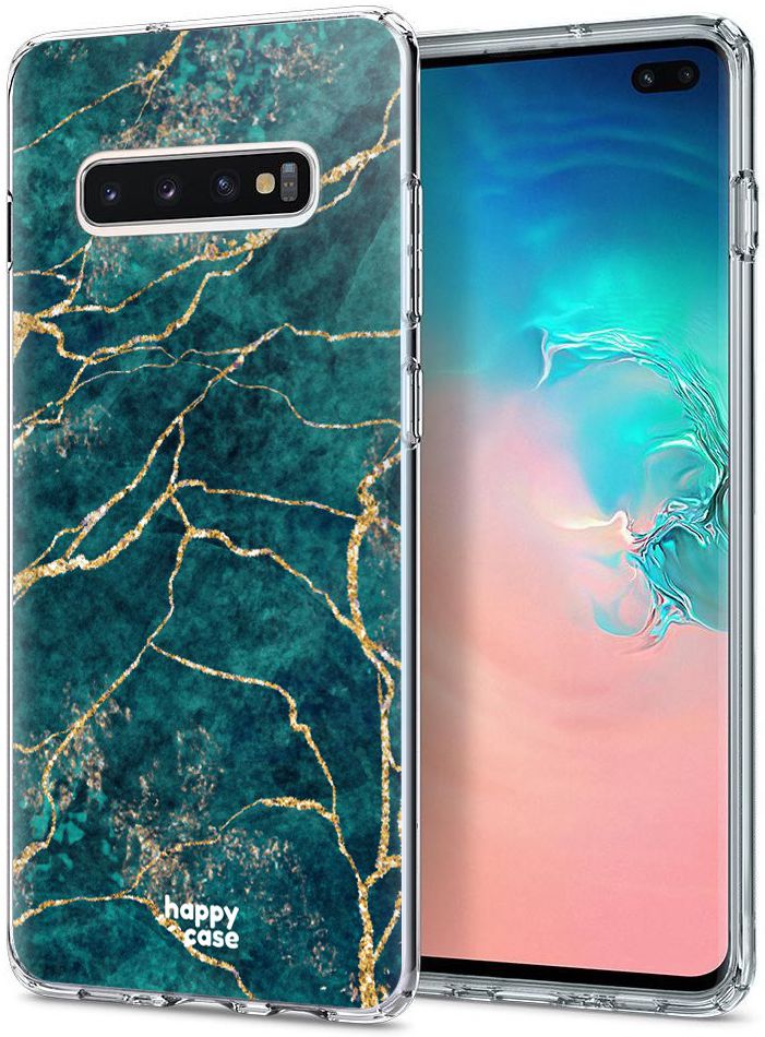HappyCase Galaxy S10 Plus Flexibel TPU Hoesje Aqua Marmer Print afbeelding 2