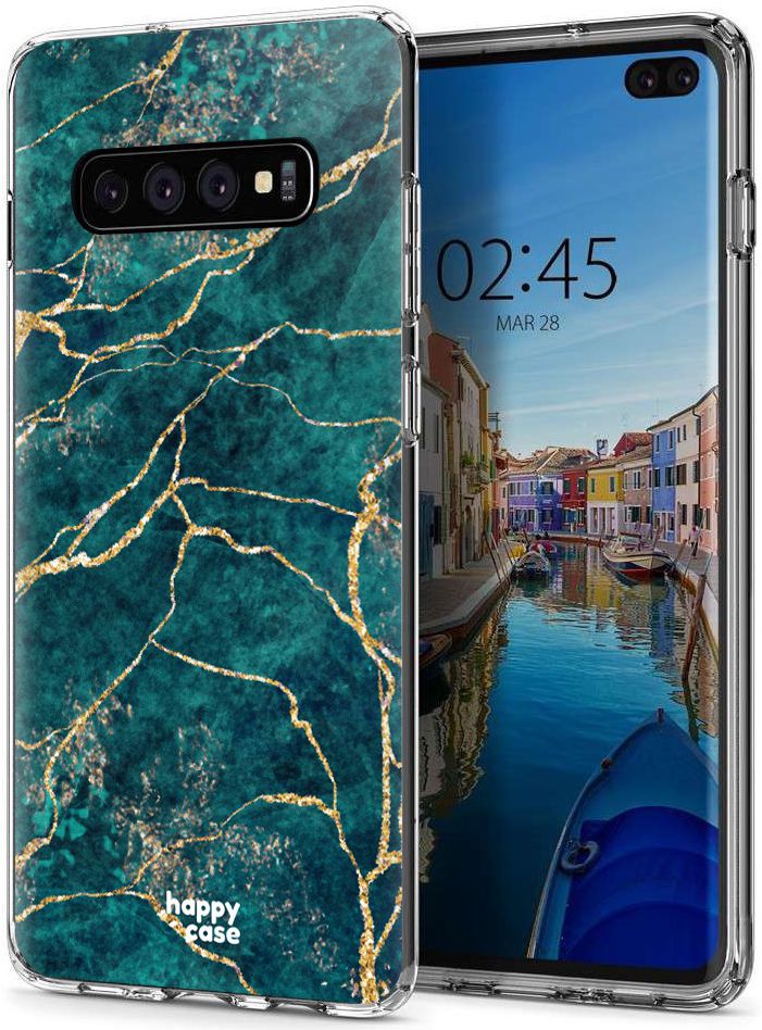 HappyCase Galaxy S10 Plus Flexibel TPU Hoesje Aqua Marmer Print afbeelding 6