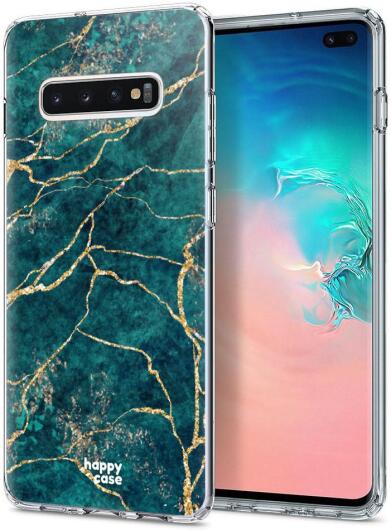 HappyCase Galaxy S10 Plus Flexibel TPU Hoesje Aqua Marmer Print afbeelding 2