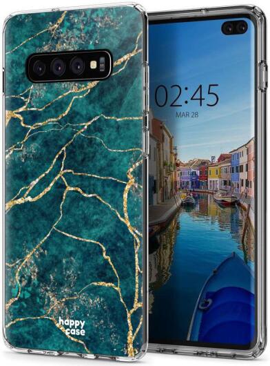 HappyCase Galaxy S10 Plus Flexibel TPU Hoesje Aqua Marmer Print afbeelding 6