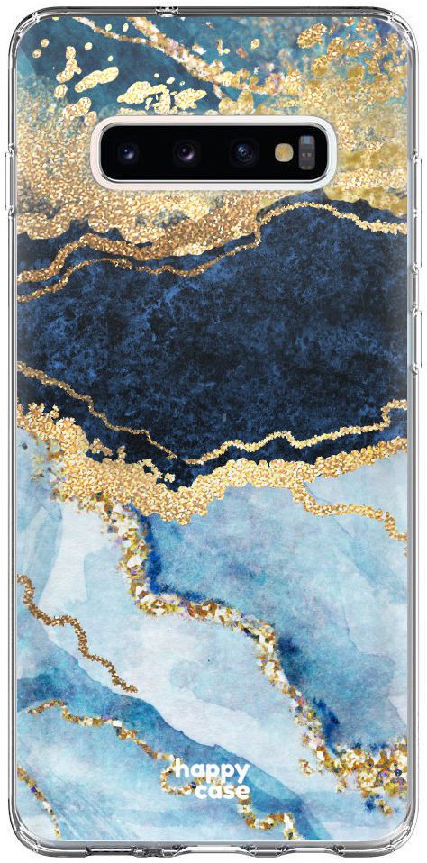 HappyCase Galaxy S10 Plus Flexibel TPU Hoesje Blauw Marmer Print afbeelding 1