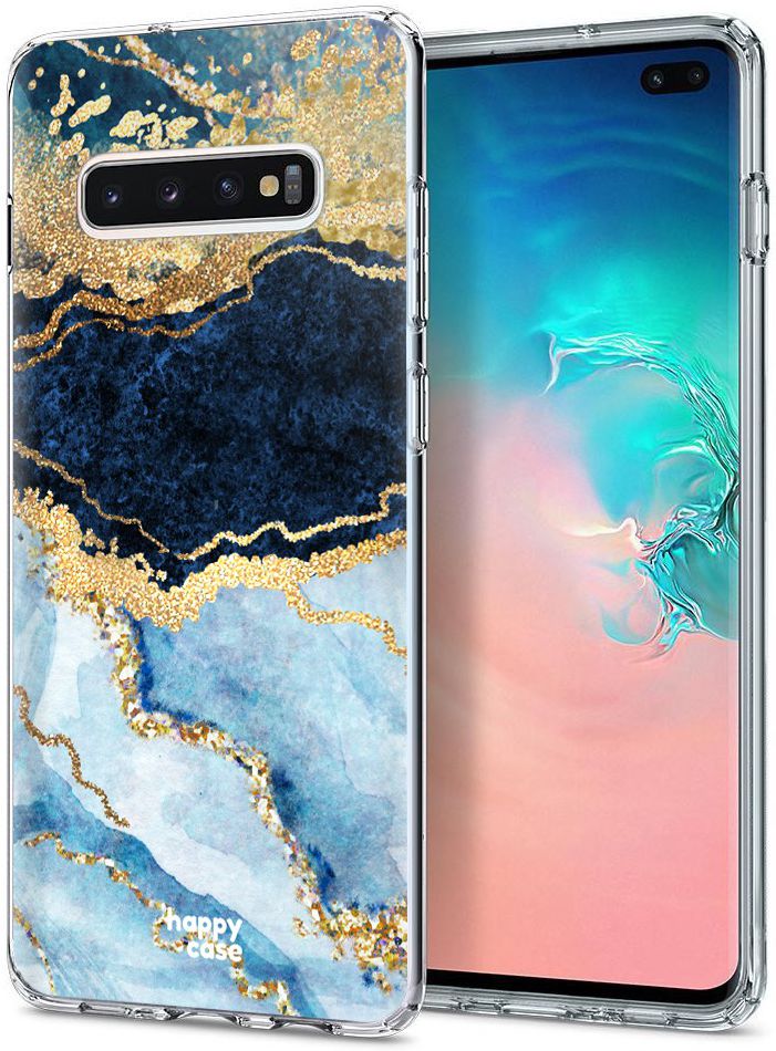 HappyCase Galaxy S10 Plus Flexibel TPU Hoesje Blauw Marmer Print afbeelding 2